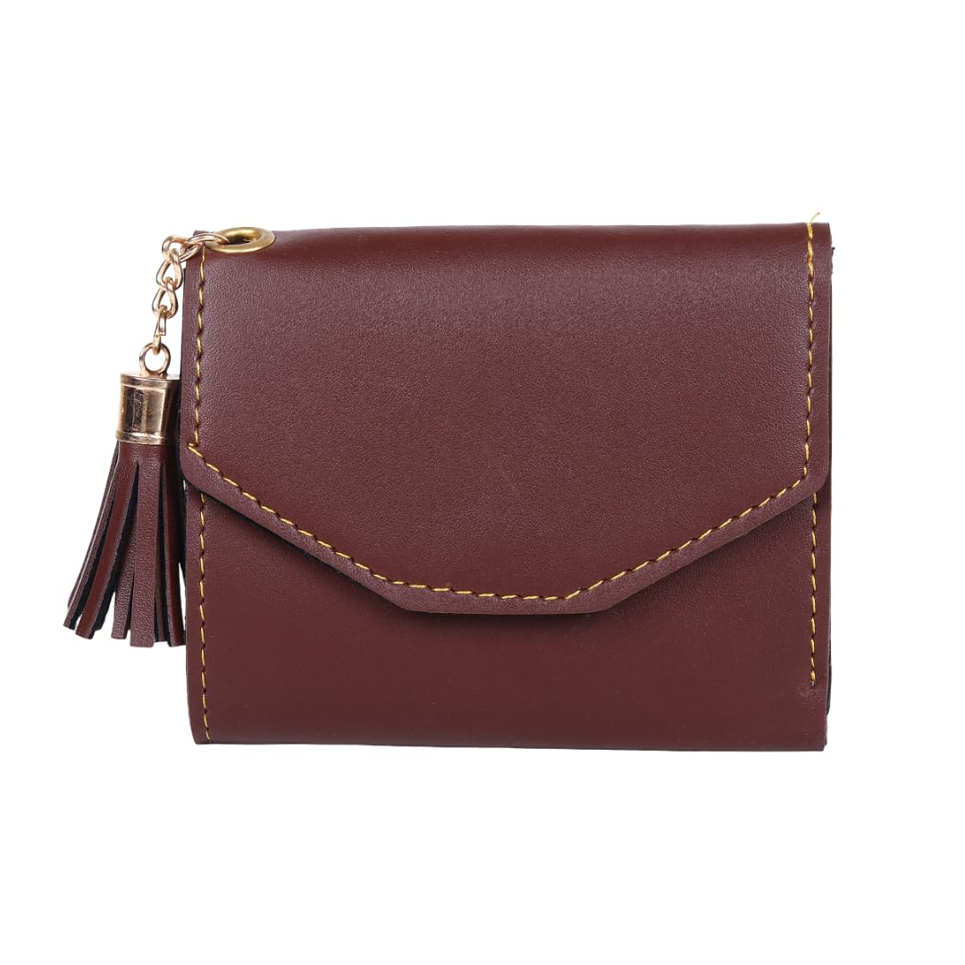 Women’s PU Leather Wallet – Tri-Fold Design with Snap Button Closure, 4 Card Slots, Cash Compartment, Coin Pocket & ID Slot –(Brown)-image-3