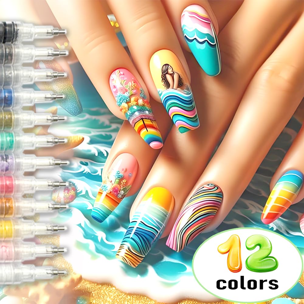 Kyduu 12 Colores Bolígrafo de Uñas Nail Art 3D Pen, 0,5mm, DIY Bolígrafo Manicura Niñas, Boligrafo 3d Pintauñas, Nail Art Grafiti Pen Marker 3D Set, Bolígrafo de para Decoración de Uñas - 4