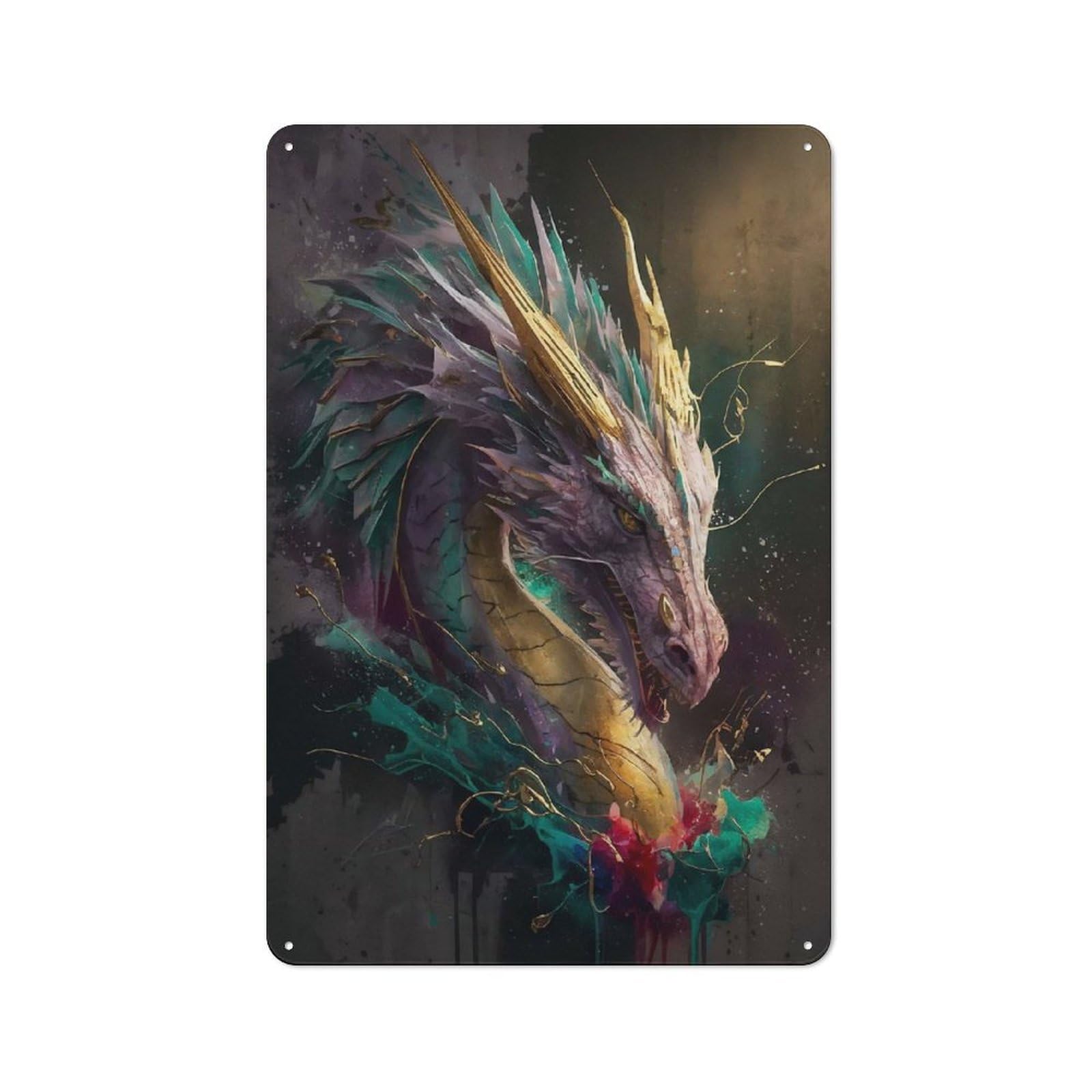 Junmoney Rainbow Dragon Printed Metal Sign 30X20cm For Home Office Or Studio, For Winter Room Styling In Home Office And Studio