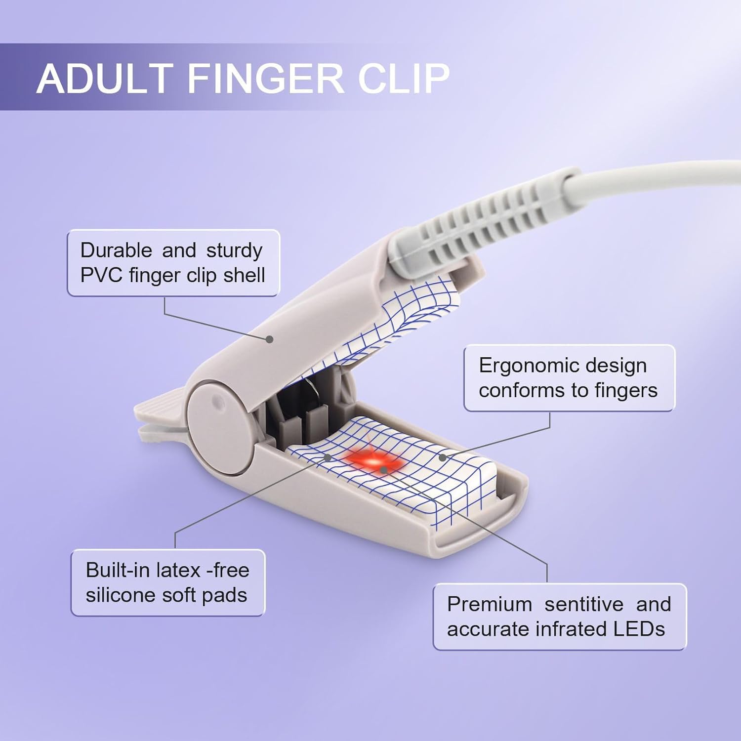 skmeditec 3.2FT SpO2 Sensor Cable Compatible with Nellcor Oximax, Reusable AdultFingerClip Probe with 9 Pins Connector - Image 3