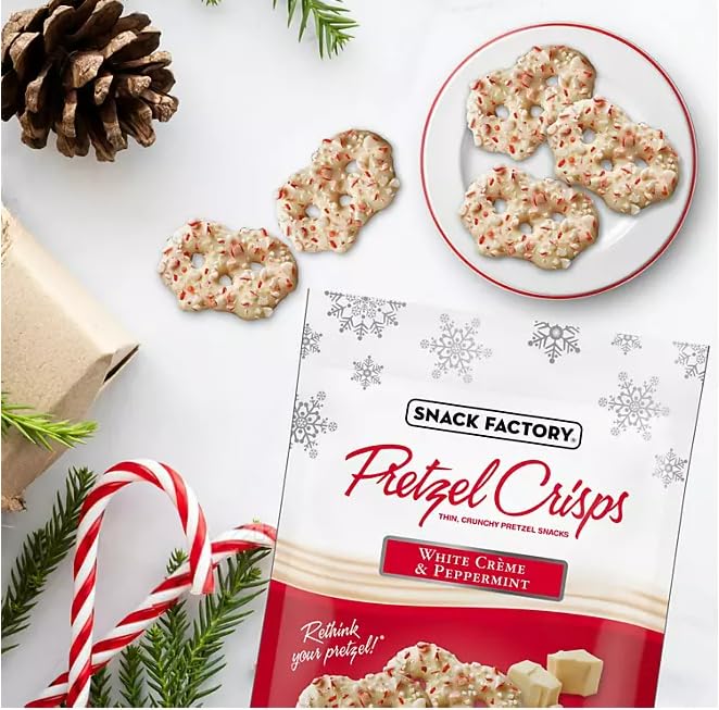 Snack Factory, White Crème & Peppermint Covered Pretzels, 20 oz.
