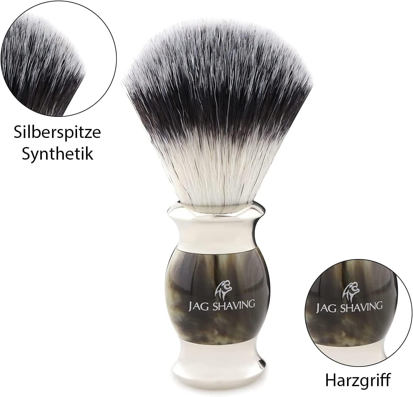 Jag Shaving Rasierset – 3-teiliges Rasierset – Jag's Lee Range – Synthetischer Silberspitzenhaar-Rasierpinsel – 5 Rasierklingen-Sicherheitsrasierer – Rasierständer – Grüne Hornimitation