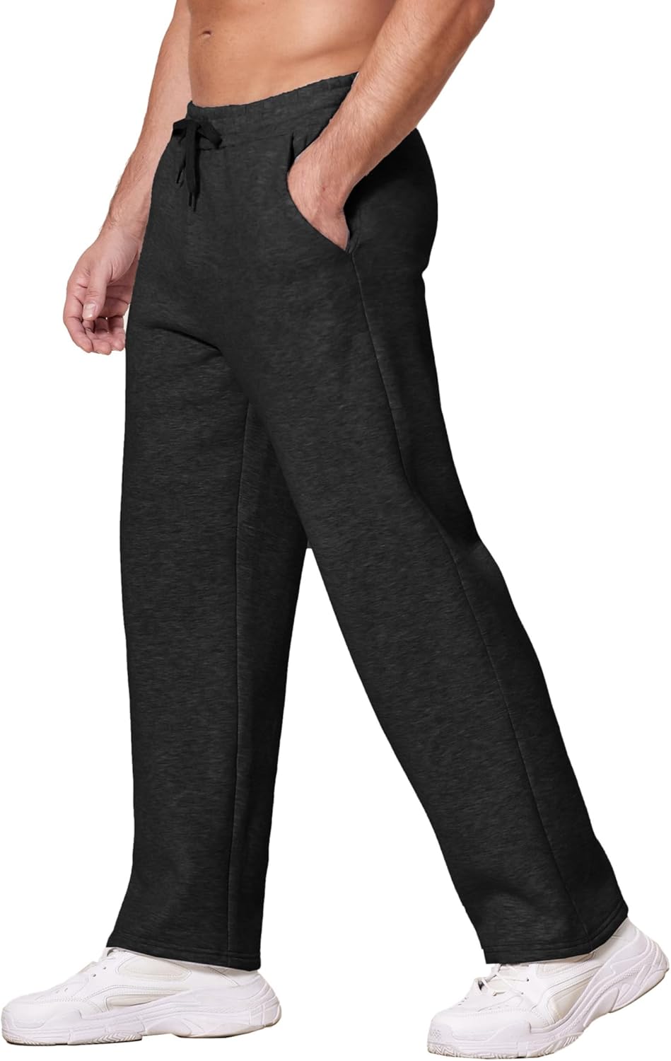 Deyeek Men's Fleece Lined Sweatpants Open Bottom Straight Leg Sweat Pants for Mens Loose Fit Joggers Sweatpants with Pockets