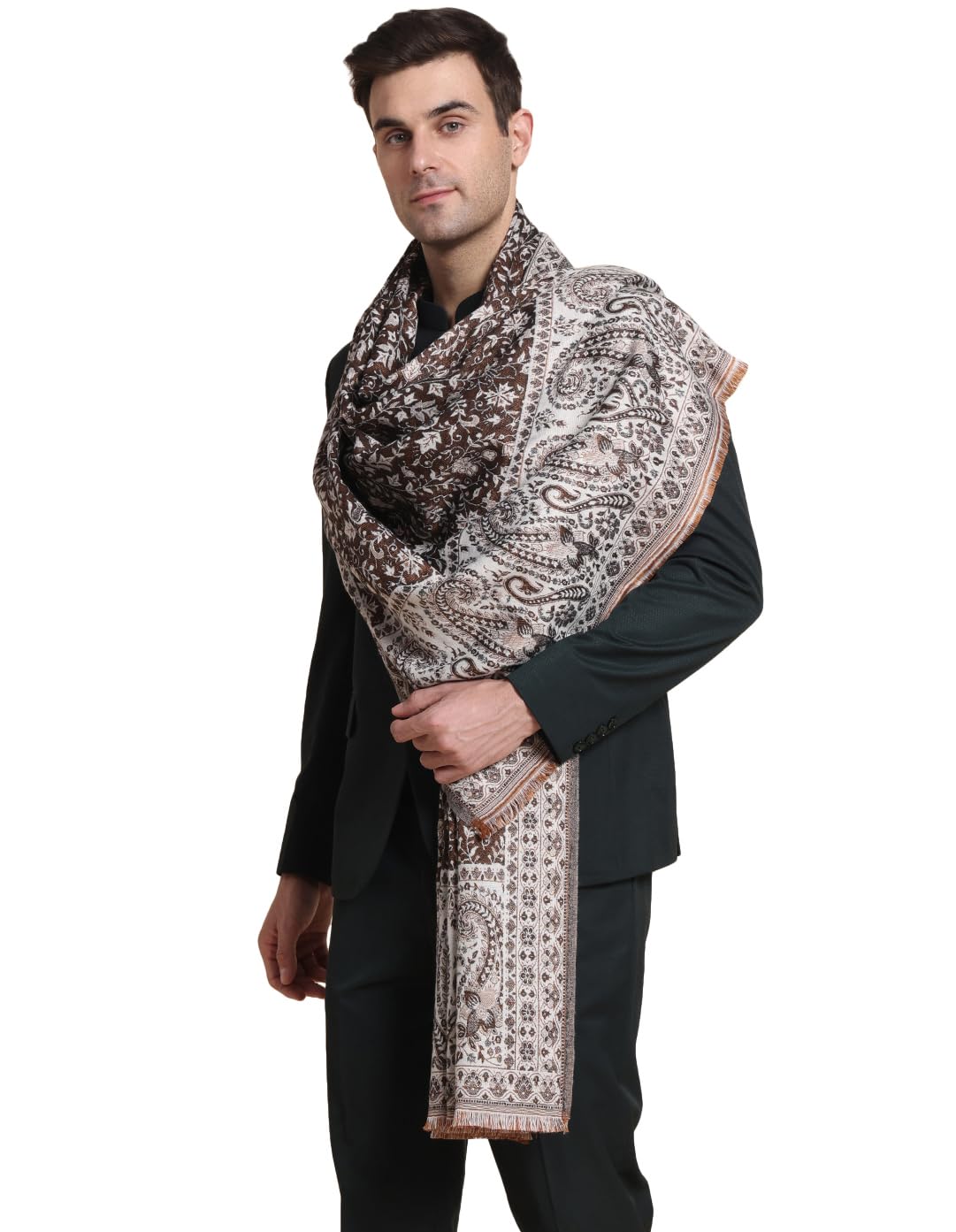 Men's Acro Wool Blended Shawl - Handloom Woven Kani Pattern - Stoles for Men - Gents Shawls - Soft & Warm Wrap - Ideal for Winter - Size 100cm x 200cm-image-15
