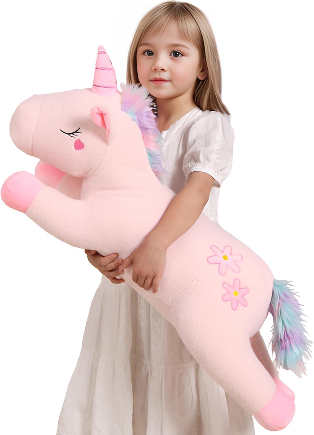 Dalmao Peluche licorne géante de 80 cm, oreiller câlin licorne rose, coussin lombaire, coussin de corps pour enfants, garçons et filles, anniversaires, Pâques