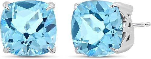 3 CT Gemstone Stud Earrings 925 Sterling Silver Birthstone Jewelry for Women Hypoallergenic 8mm Cushion Cut with Push Back Stone Studs Set By