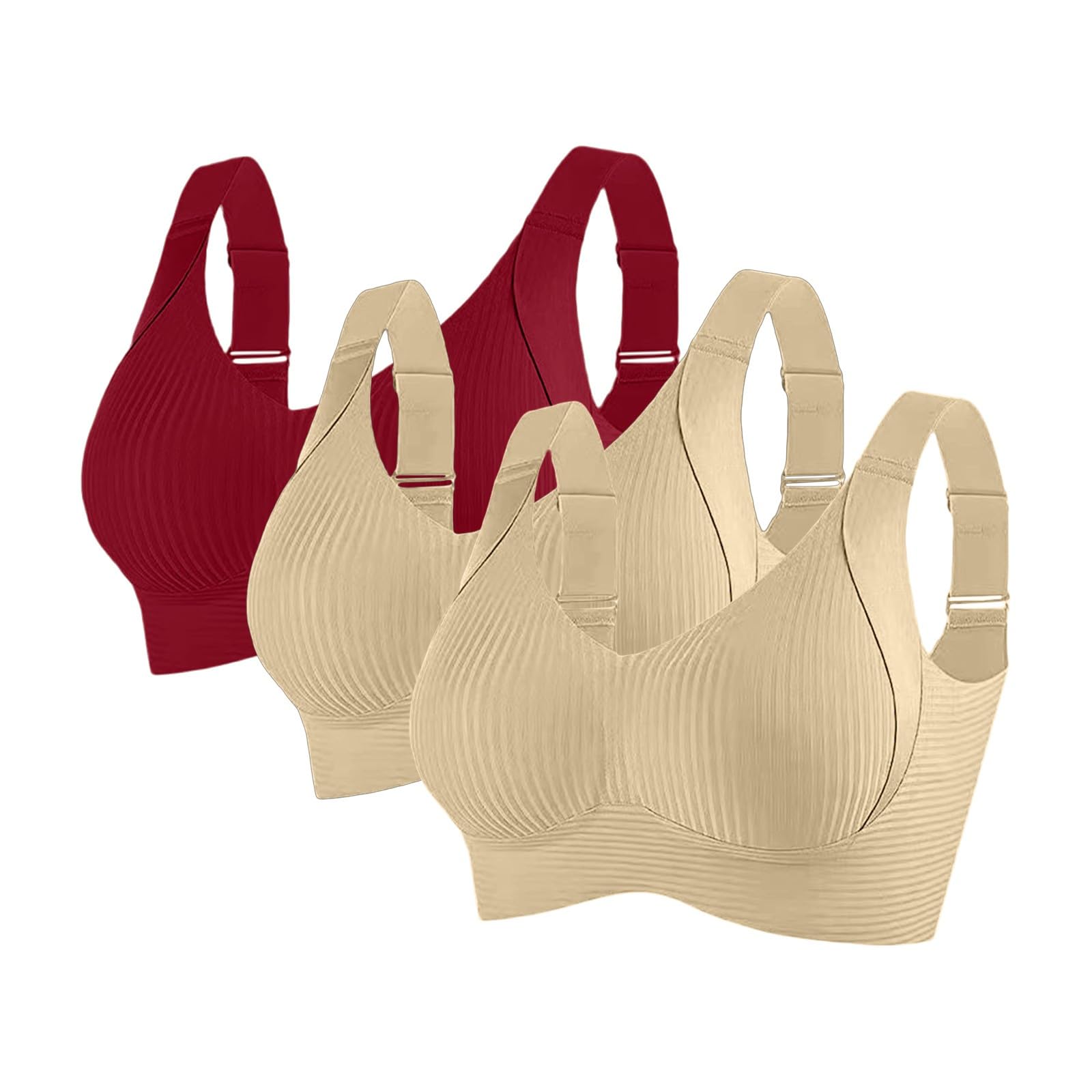 Reggiseni Comfort da Donna UK Sport Push Up Senza Cuciture Confezione da 3 Wireless a Costine Grandi Seni Cadenti Top da Donna Anziani Sport Support Lift Reggiseno Morbido Regolabile Comfort ad Alto