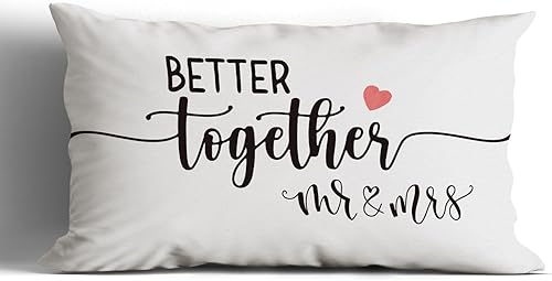 huester Better Together Mr and Mrs - Funda de almohada de 12 x 20 pulgadas, regalos para esposo y esposa, decoración de aniversario de boda