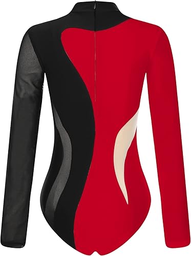 Miniatura 4 de iiniim Leotardo de malla para mujer, con diamantes de imitación, de malla, de manga larga, leotardos de gimnasia