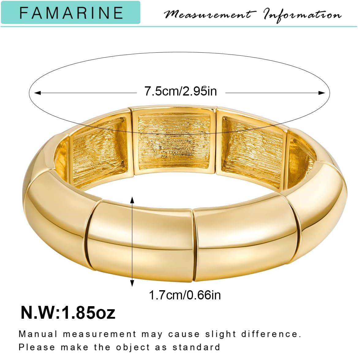 FAMARINE Gold Silver Chunky Bangle Bracelet for Women Men - Image 5