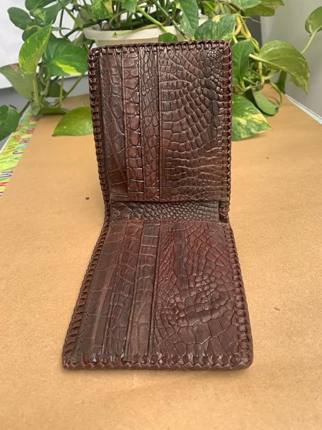 Genuine alligator belly leather skin bifold wallet for men, alligator leather skin Men's wallet. (Reddish brown)2