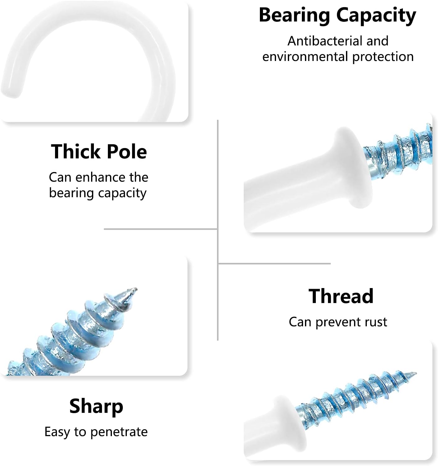 Cup Hooks Ceiling Hooks, 1-1/4 Inch, White, 50Pcs image 3