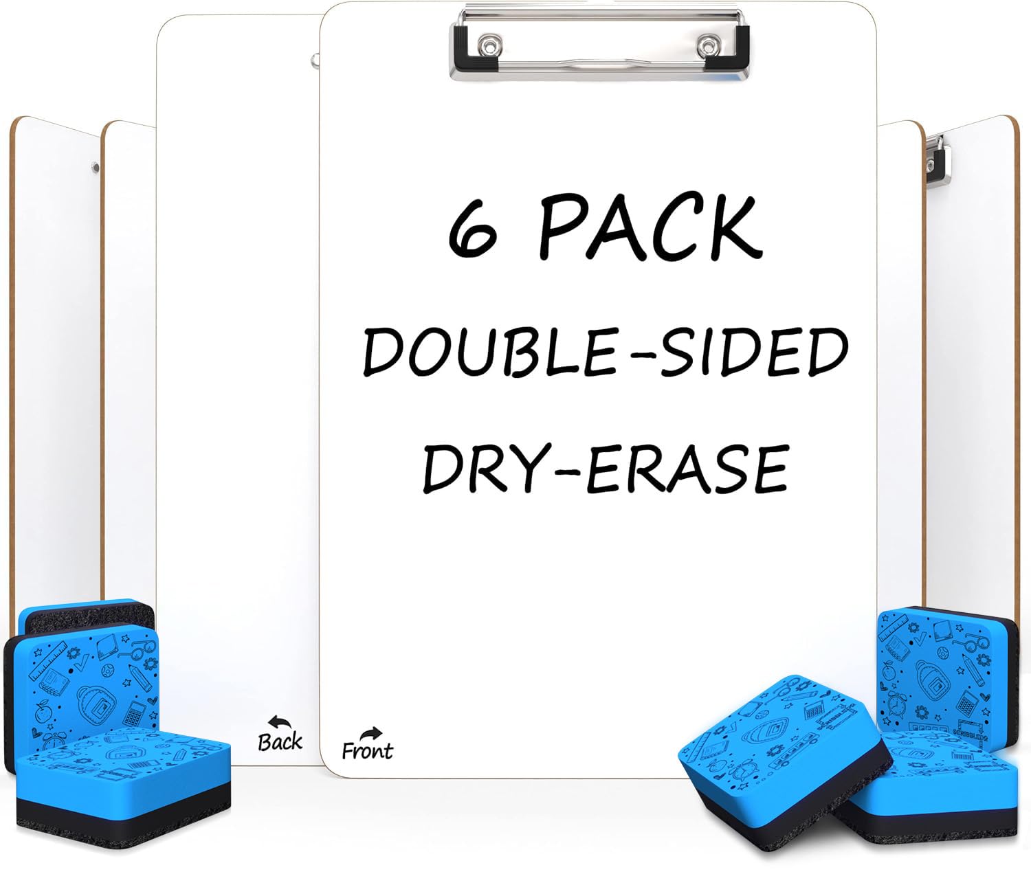 Dry Erase Clipboards - Set of 6 Erasable White Clip Boards with Low Profile Clip