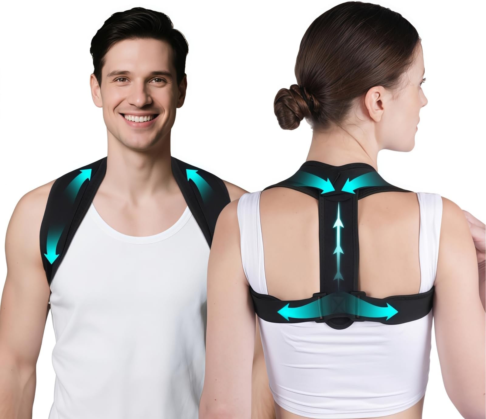 Posture Corrector for Women & Men - Adjustable Upper Back Brace Straightener Suitable for Lumbar, Shoulder, Neck, Scoliosis, Providing Comfortable Elastic Support and Pain Relief