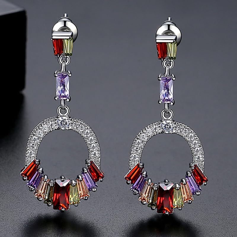 14K Gold Drop Earrings with Colorful Moissanite for Women, Sparkling Long Dangle Earrings for Special Occasion4