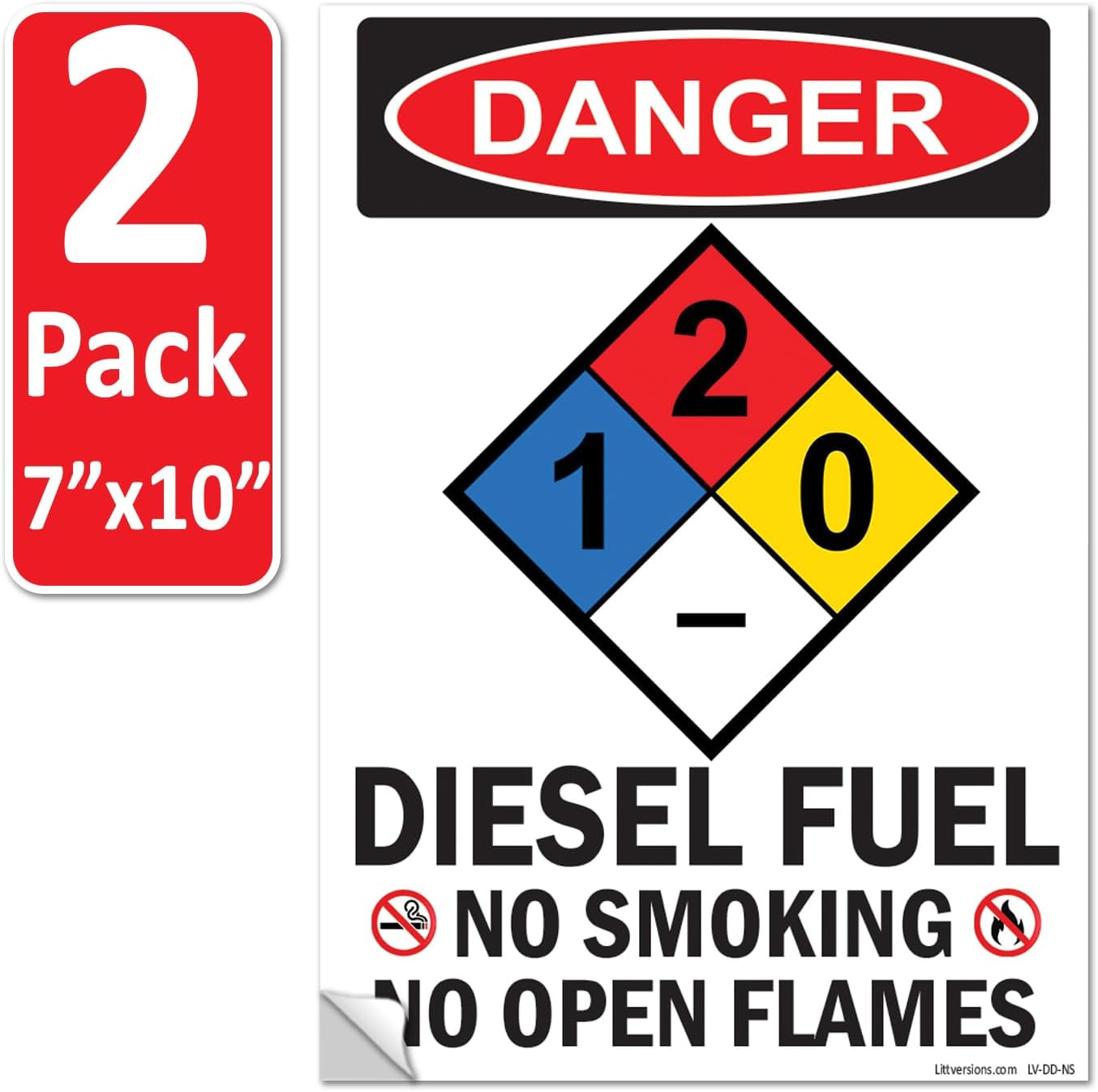 2 Pack 7"x10" Danger Diesel Fuel No Smoking No Open Flames OSHA Warning Safety Hazard Label Sign Decal 6 mil Laminated Engineer Grade UV Protected ANSI NFPA 123631