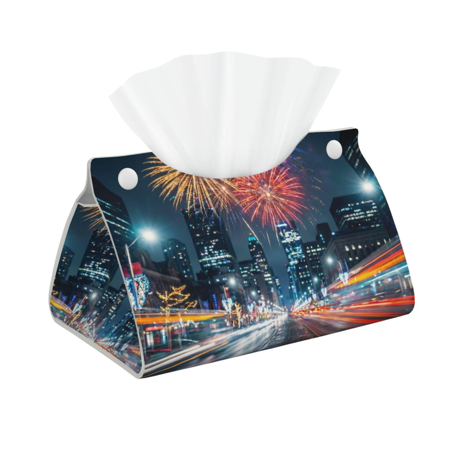 Beautiful Fireworks Rectangular Leather Tissue Box Cover, Folding Facial Tissue Holder Dispenser for Car