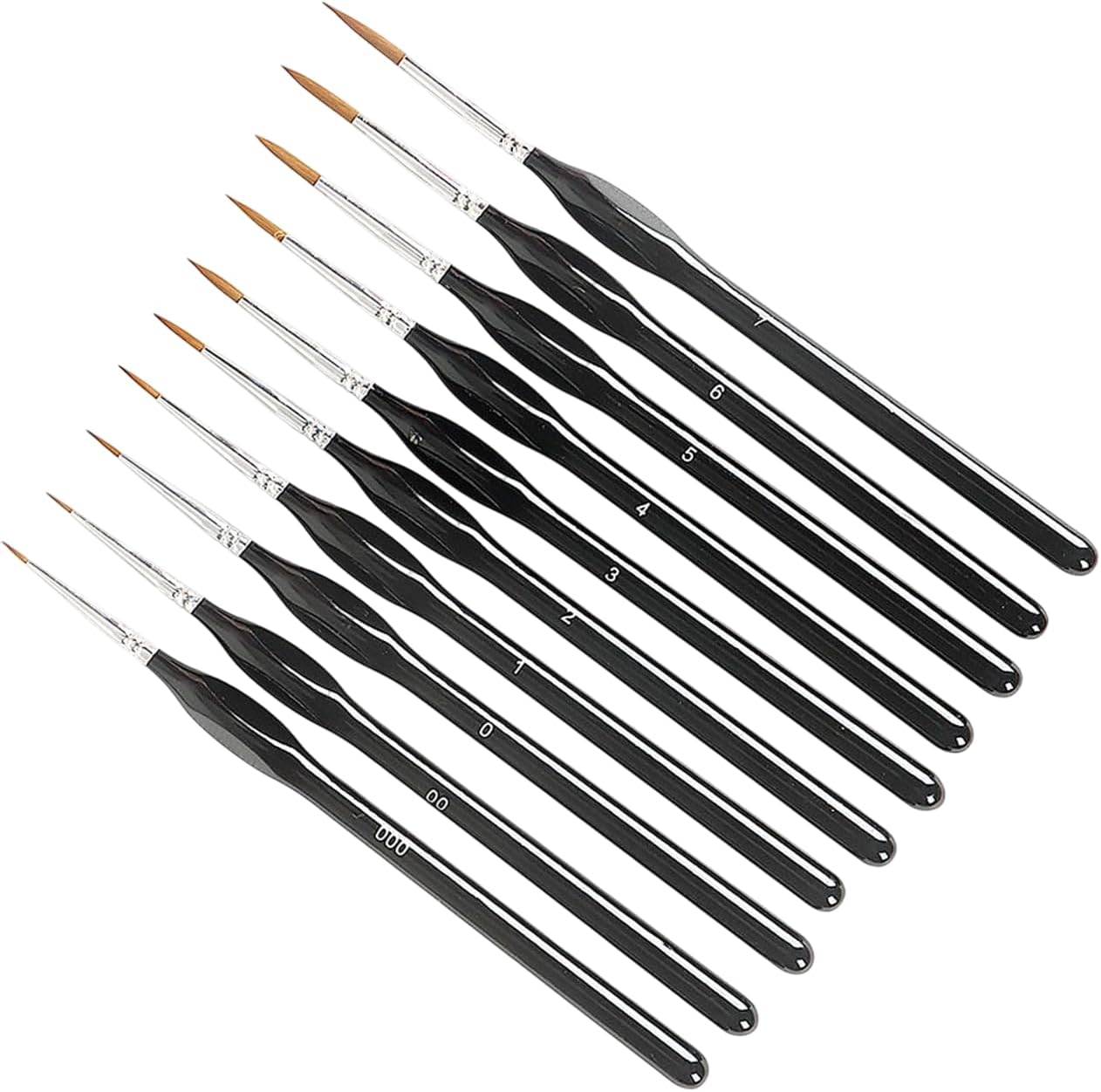 Paint Brush Set - Fine Detailing, Art Painting, Acrylic, Watercolour, Miniatures, Nail, Models - Rigger Brush, Easy Grip Handles - Professional Paint Brushes for Precision Work, 10 Sizes