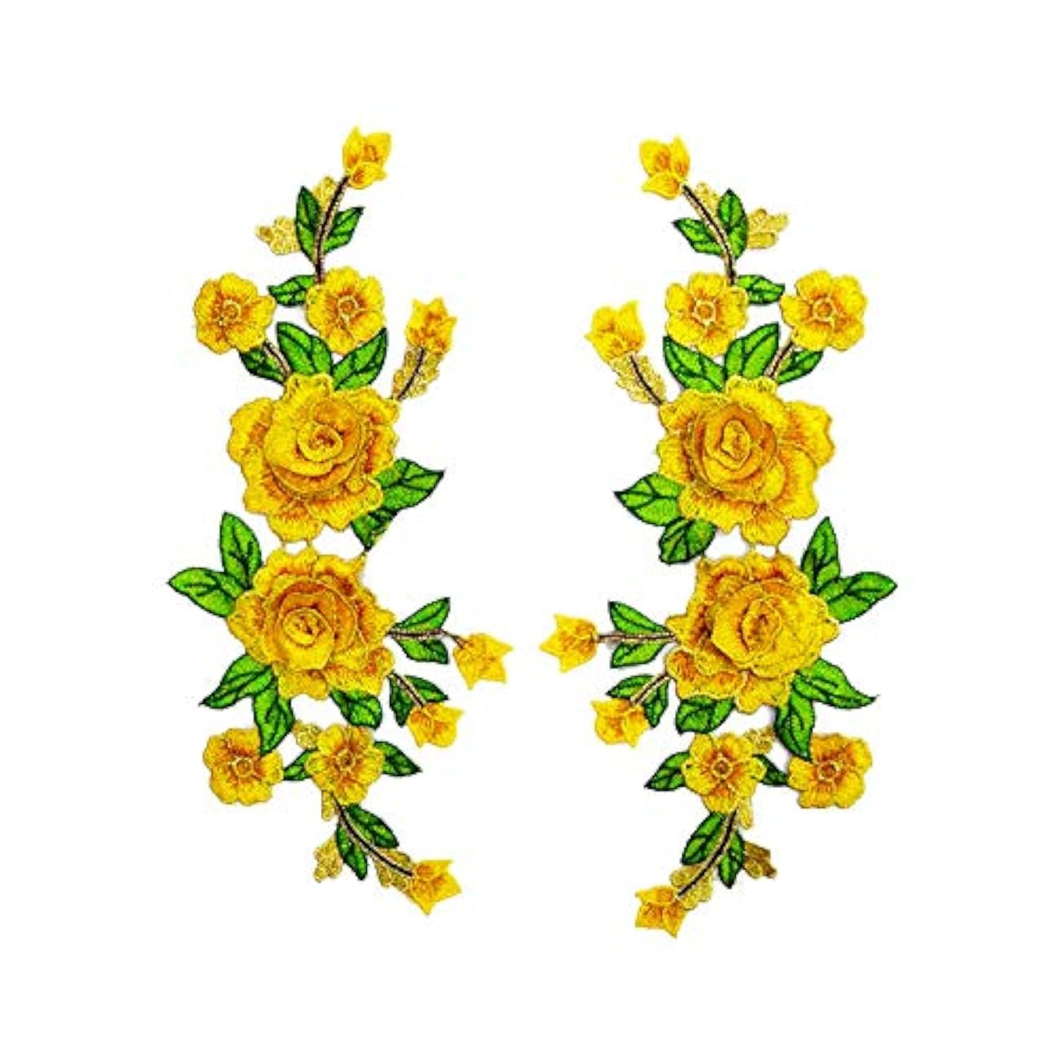 CENPEK 2Pcs Embroidery Cloth Stickers Rose Flowers Multi-Color Floral Stage Costume Dress Clothing Accessories Embroidery Patches Hand-Sewn Corsage-Yellow