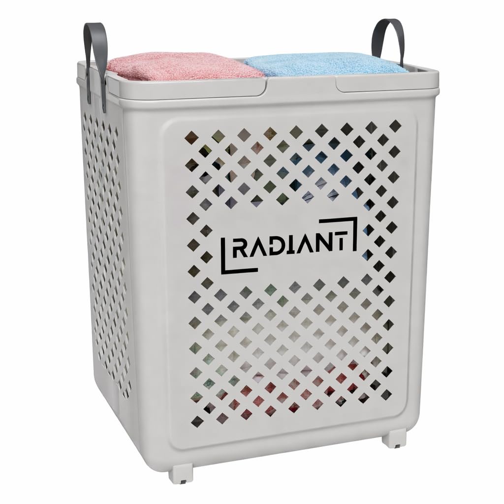 Radiant Foldable Laundry Basket with Wheels & Handles | Foldable & Space-Saving Laundry Basket | Breathable Storage Organizer for Clothes, Toys & Daily Essentials (White)
