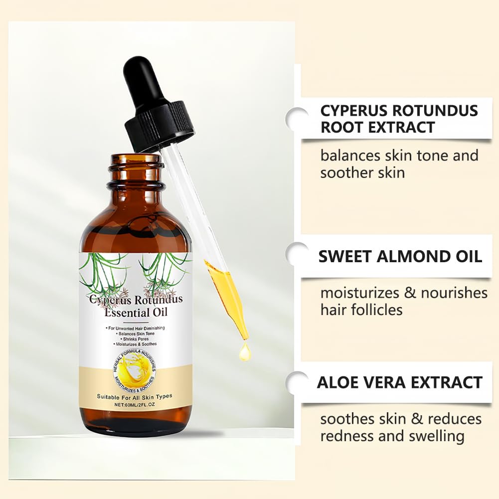 Flintronic 2 sztuki olejku Cyperus Rotundus, 120 ml, naturalny olejek Cyperus Rotundus do depilacji, olejek cyprysowy z zakraplaczem, do zmniejszenia wzrostu włosów na ciele i nawilżenia skóry