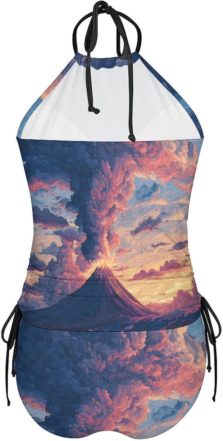 Erupting Volcano Women Tankini 2 Piece Swim Bathing Suits | tummy control,high neck top with bottom,swimwear,swimsuits