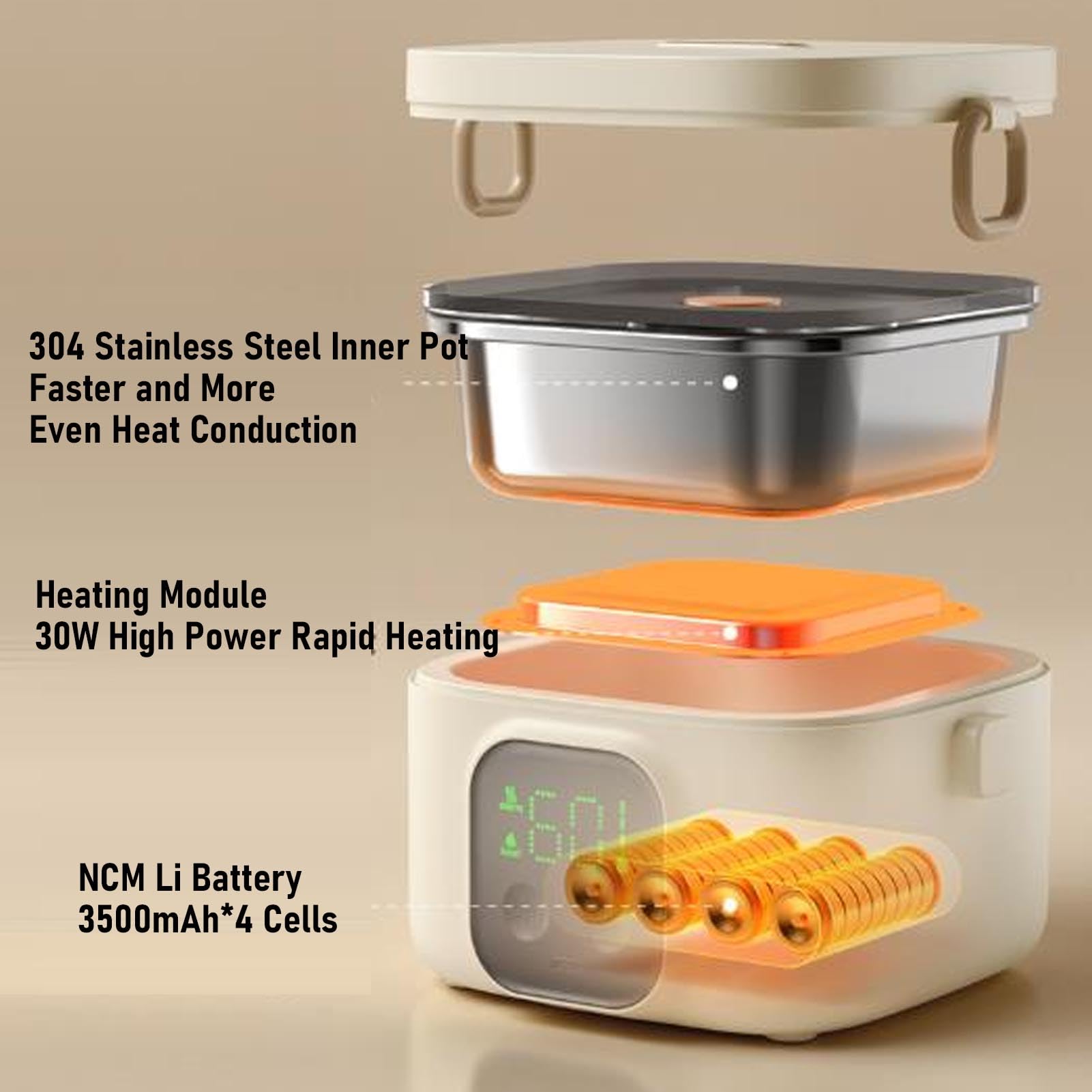 Fiambrera Eléctrica, 25W 500 Ml Calentador Alimentos Acero Inoxidable 304, Contenedor Portátil para Exteriores, Trabajo, Oficina, Camping, Viajes, para Niños Pequeños Niñas