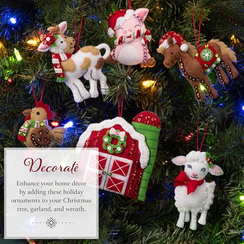 Image of Bucilla Felt Applique 6 Piece Ornament Making Kit, Barnyard Cheer, Perfect for DIY Arts and Crafts
