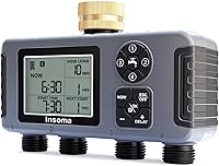 Insoma 4-Zone Automatic Hose Timer with Brass Inlet, Rain Delay & Large Display - IPX5 Waterproof for Garden Sprinklers, Lawn & Yard