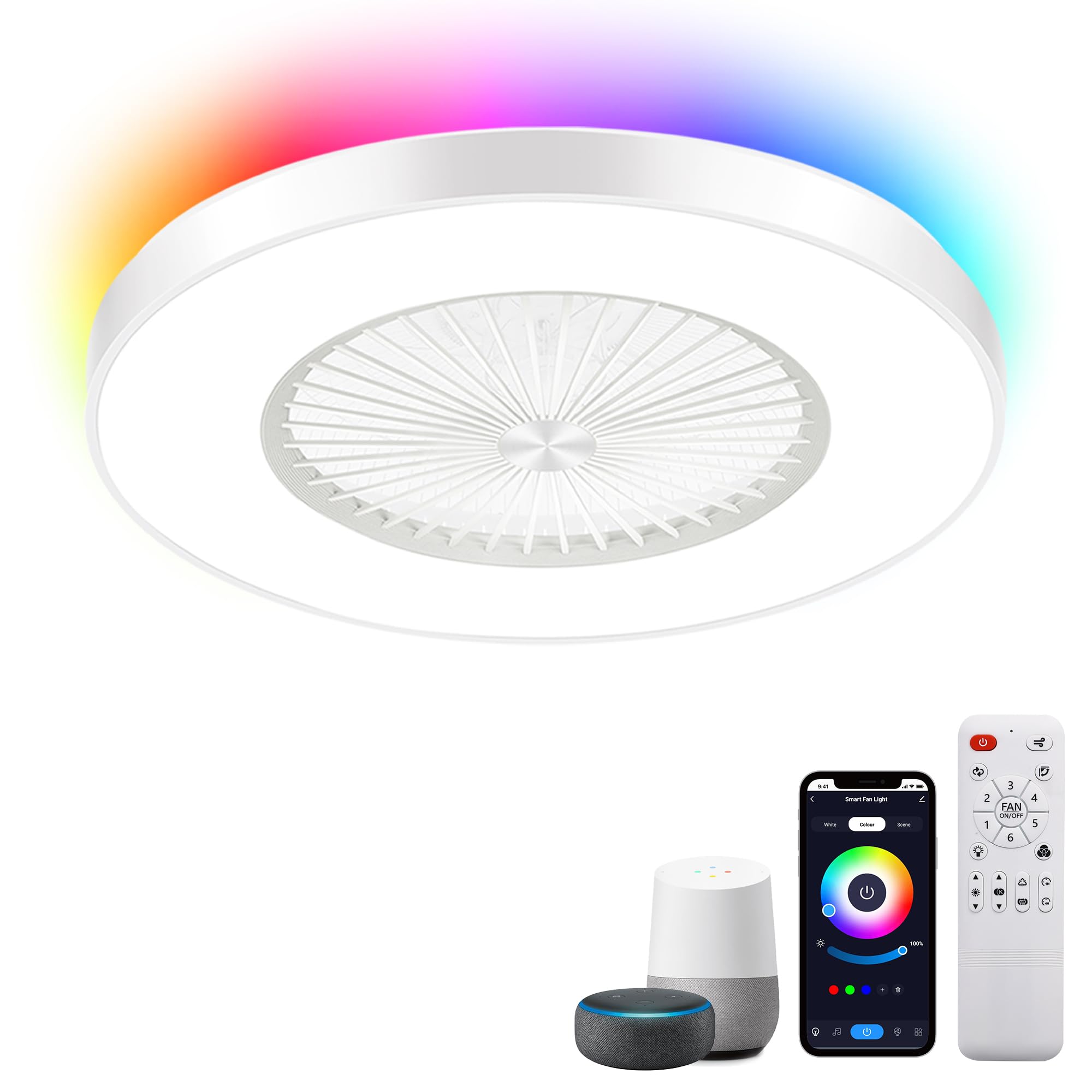 KAMLAM 24" Low Profile Ceiling Fans with Lights, Bladeless Ceiling Fan