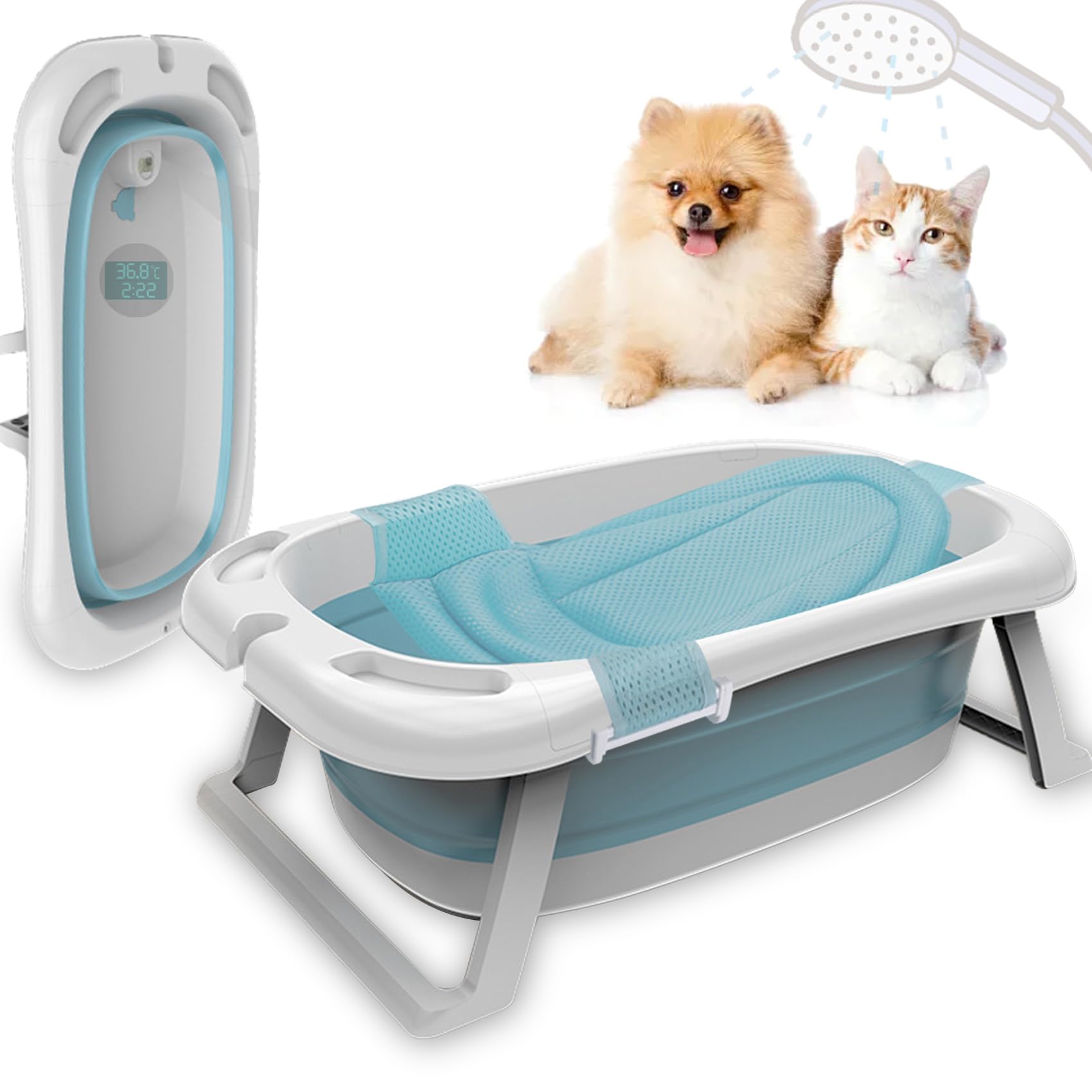 Amazon.co.jp: ペット お風呂 バスタブ 折り畳み 犬浴槽 温度計付き 