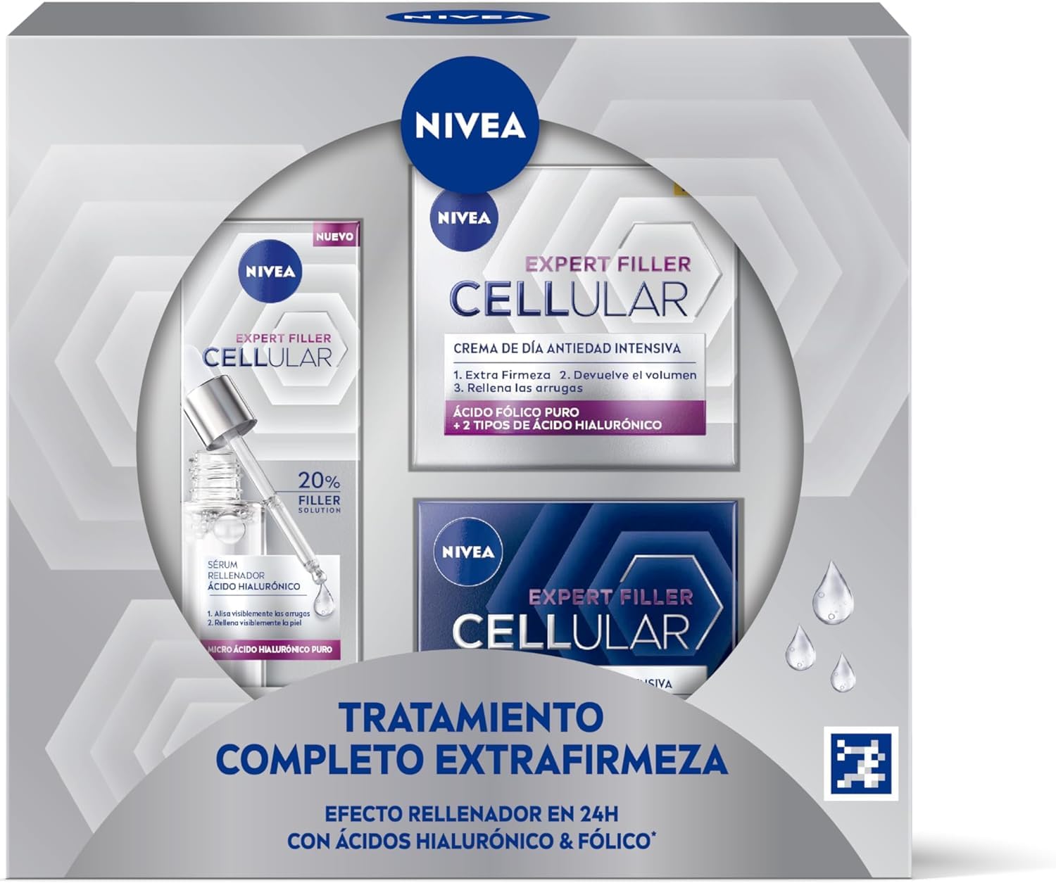 NIVEA Pack Rutina Antiedad Cellular Expert Filler, set de cremas rellenadoras, caja de regalo con crema de día con FP30 (1 x 50 ml), crema de noche (1 x 50 ml) y sérum con pipeta (1 x 30 ml)