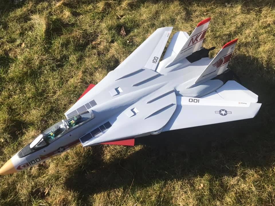 Kit-Build radio controlled [RC] F-14 Tomcat JetPlane ... AIR FRAME KIT. Laser-cut foam and wood, canopy. Add your own electronics. Build video available. Download 3D printable parts. info on website.