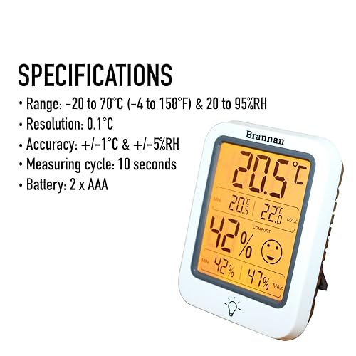 Miniatura 4 de Termómetro digital para habitación, higrómetro, medidor de humedad interior, temperatura precisa, grabación máxima, mínimo, retroiluminación,