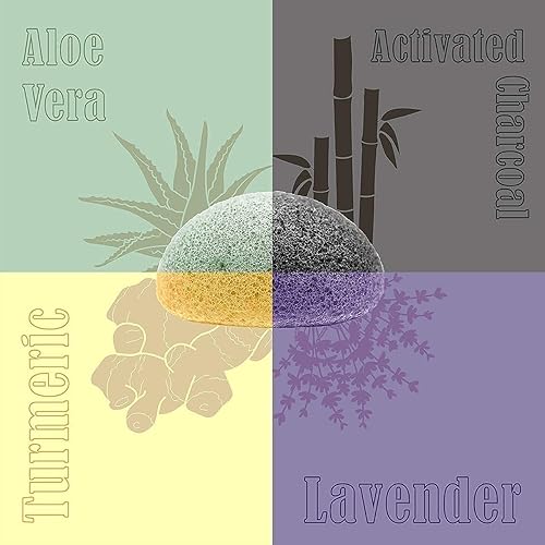 Miniatura 6 de myHomeBody Esponjas faciales naturales de Konjac - para una limpieza y exfoliación facial suave - con carbón activado y aloe vera, juego de 4