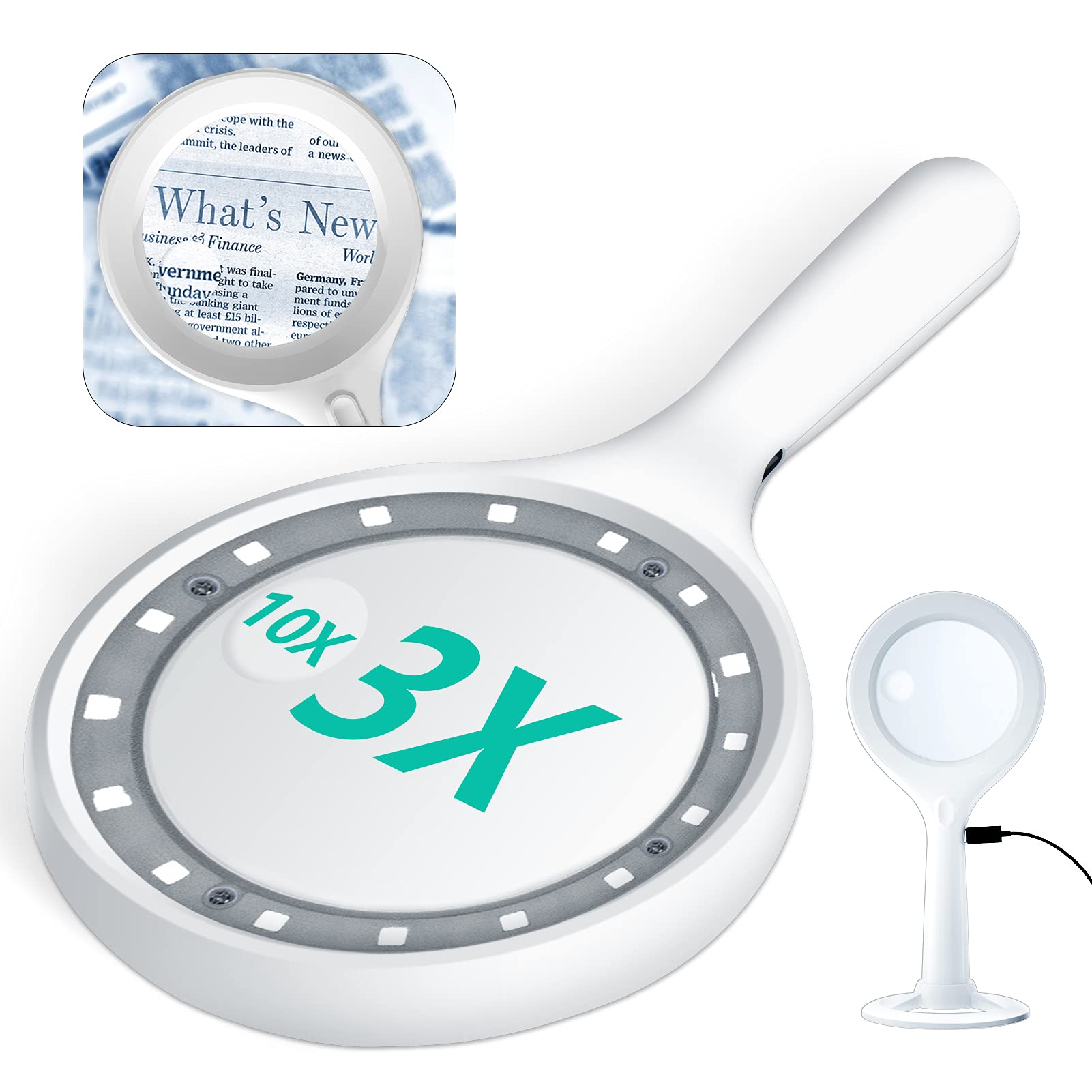 Buy Magnifying Glass with Light and Stand, Rechargeable Magnified