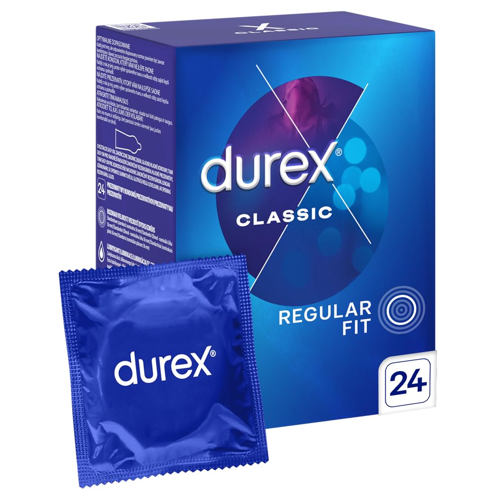 DUREX Kondome Classic Glatt mit Gleitmittel – Easy-on, 24 Stück