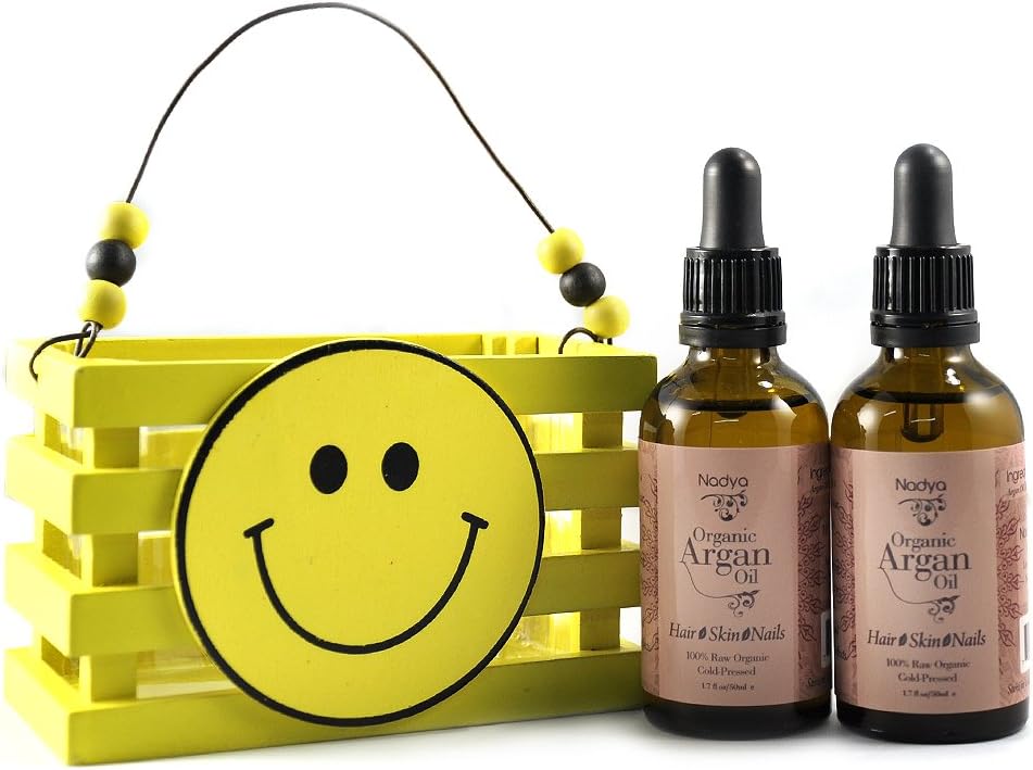 NADYA Pure Organic Argan Oil with Wooden Smile Face Crate Gift Set