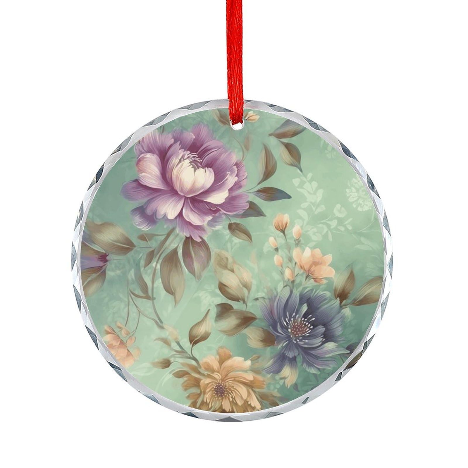 Fodpand Women's Style Flowers On Green Background Round Glass Ornament Keepsake Gift Exchange Ideas Car Decor,Christmas Ornaments For Tree Window Garden Ornaments