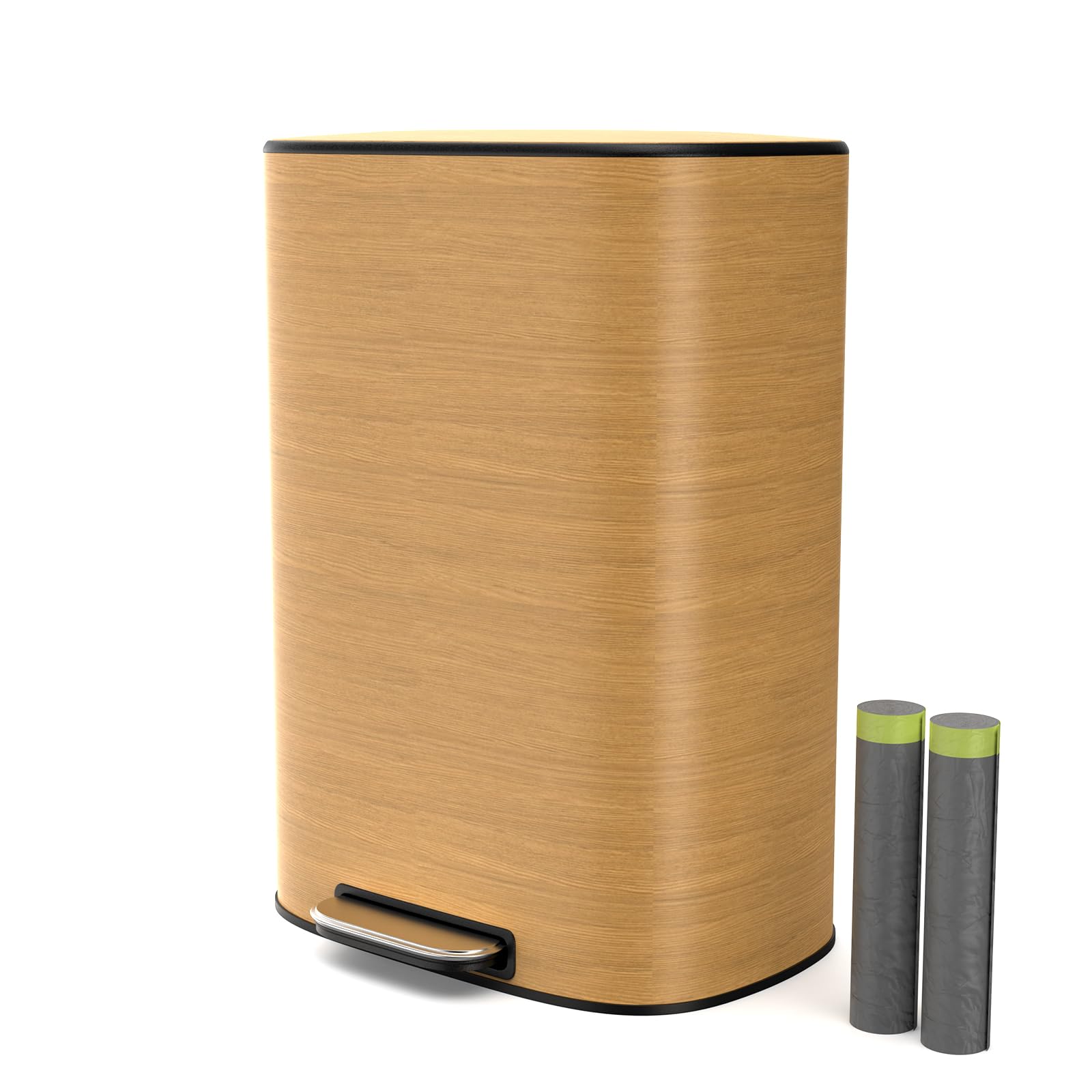 Wood Color Oval 13 Gallon Trash Can Metal Foot Pedal Kitchen Large Trash Can with Lid Stainless Steel