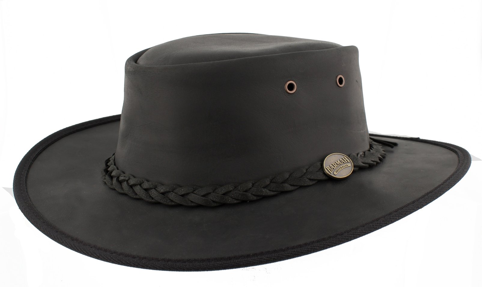 Barmah - Foldaway Aussie Bronco Leather Hat with UFP Protection 1060 (XXL(62cm), Black)