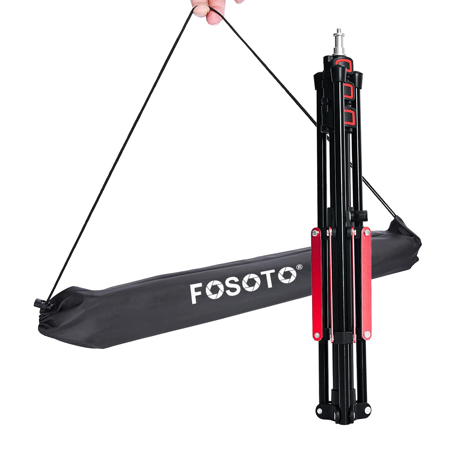 FOSOTO Trípode de luz plegable, altura máx. 192 cm, soporte compacto y ligero, de aluminio, con tornillo de rosca de 1/4", trípode de luz estable, soporta 4 kg, luz de anillo, reflector