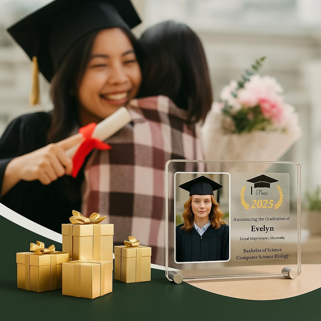 Custom Graduation Gift for Graduate - Personalized Acrylic Photo Frame Plaque with Stand, Class of [Year] Keepsake Decor, Add Picture, Name, Major
