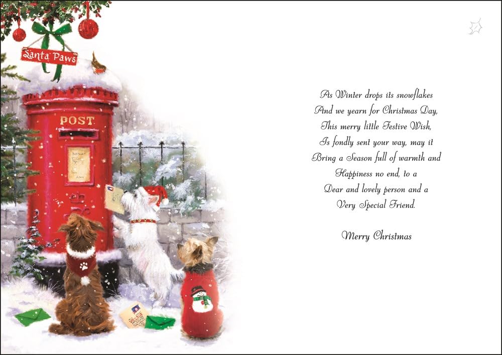 Weihnachtsgrußkarte „Special Friends“ Mit Hunde-Motiv & Rotem Briefkasten – Goldgeprägt, Inkl. Umschlag (155 X 230 Mm)