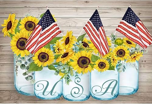 Kits de pintura de diamantes 5D por números para adultos kits de bordado de diamante completo girasol bandera americana EEUU regalos hechos a mano