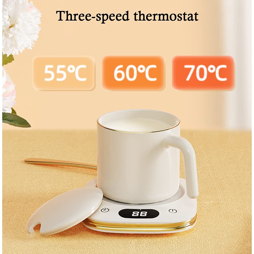 YXCKG Réchauffeur De Tasse De Café, Température Constante 55 ℃, Plaque Chauffante À Café, Chauffe-Tasse De Lait pour Le Bureau À Domicile ((thé, Eau, Cacao, Soupe Ou Lait) (Color : White+Cup)