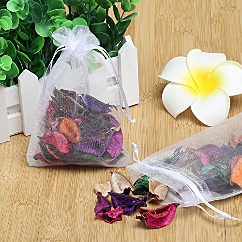 Naler 120 x Organza Säckchen Weiß Organzabeutel Schmucksäckchen Geschenktüten - 7 x 9 cm