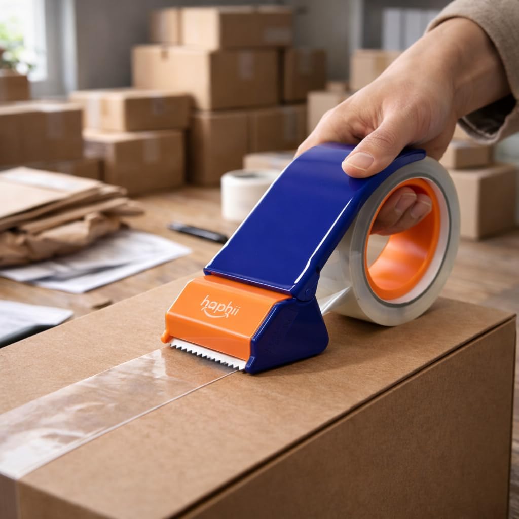 48 mm × 66.6 YDs Packaging Tape with Dispenser, Heavy Duty Clear BOPP Shipping Tape, Strong Adhesive Carton Sealing Tape with Dispenser for Shipping & Packing Supplies (4 Rolls + 2 Dispensers)