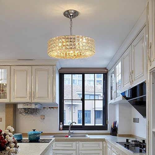 Miniatura 43 de Moderno candelabro de cristal LED, iluminación empotrada, lámpara colgante con control remoto para sala de estar, comedor, dormitorio, isla