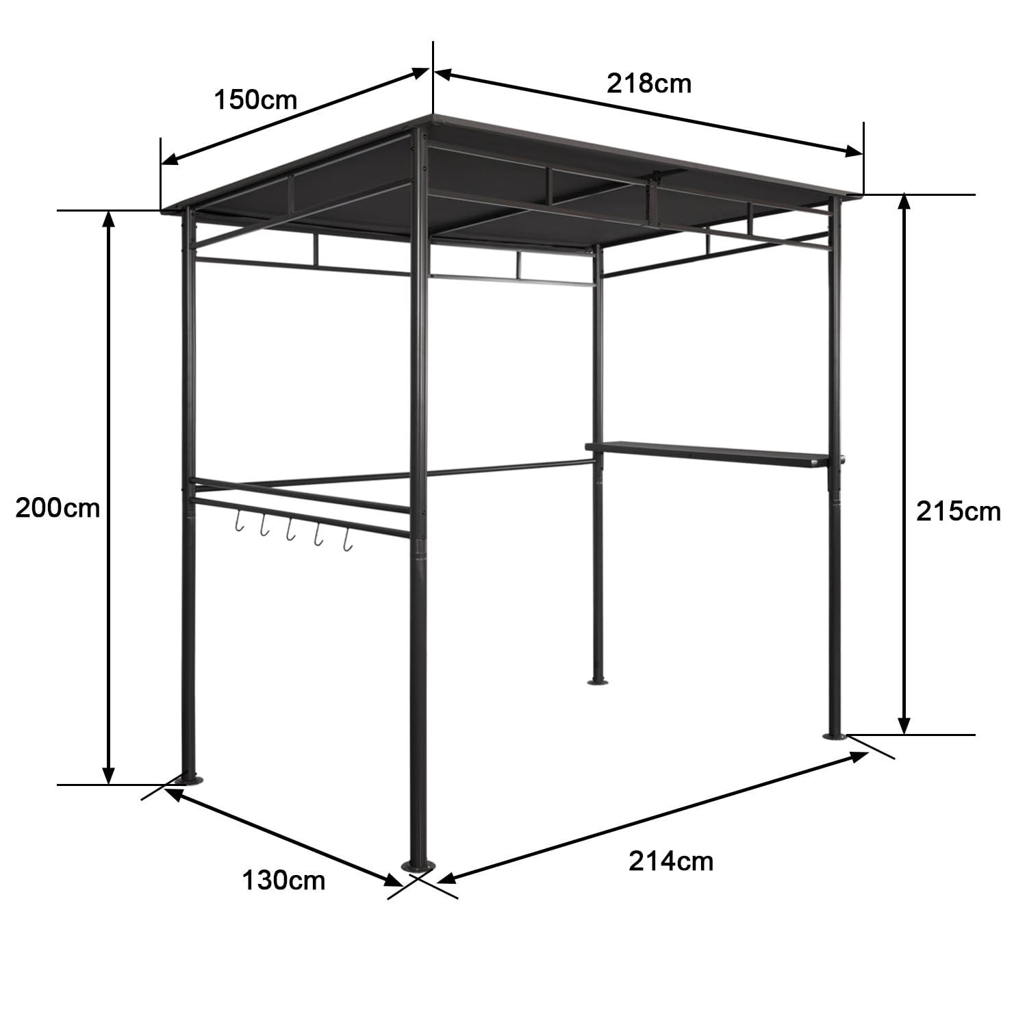 Angel Living Grillpavillon 218x150x215cm, Winddicht mit Seitenregalen Gartenpavillon Regalen Gartenlauben mit UV-Schutz, BBQ Pavillon aus Stahl, Gartenzelt Grillzelt für Party BBQ Grau